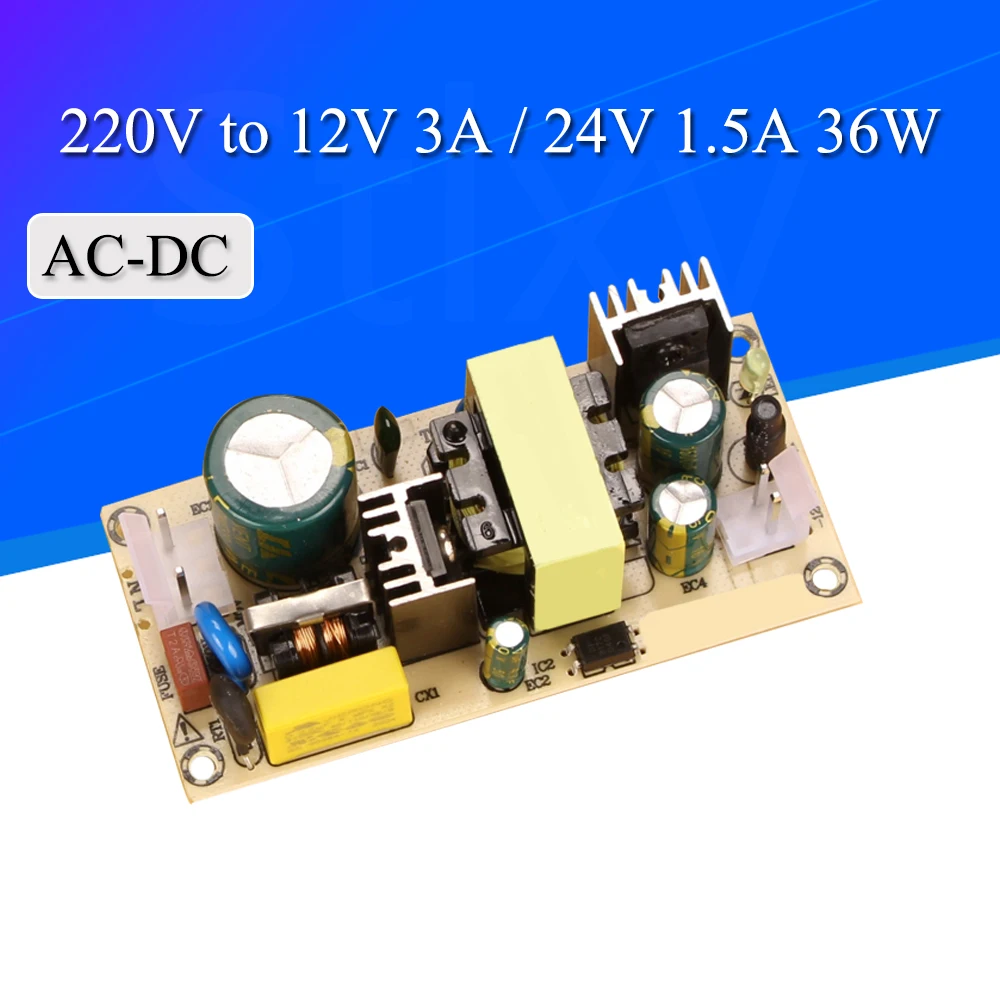 

AC-DC 12V3A 24V1.5A 36W Switching Power Supply Module Bare Circuit 220V to 12V 24V Board for Replace/Repair
