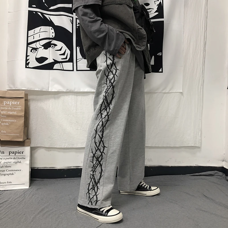 Женские брюки Харадзюку Yangelo повседневные свободные с тернистым принтом на