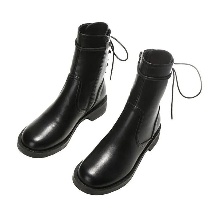 

Boots Female women shoes Autumn British Wind Genuine Leather Thick With Short Boots Motorcycle Martin shoes