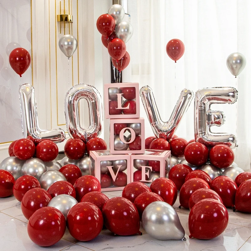 

LOVE letter aluminum film balloon decoration proposal marriage scene layout wedding wedding net red transparent box set