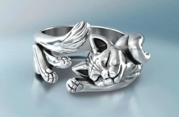 

Fashion 925 Sterling Silver Women Ring Cute Cat Sleep Silver Engagement Wedding Rings for Women Jewelry US 5-11