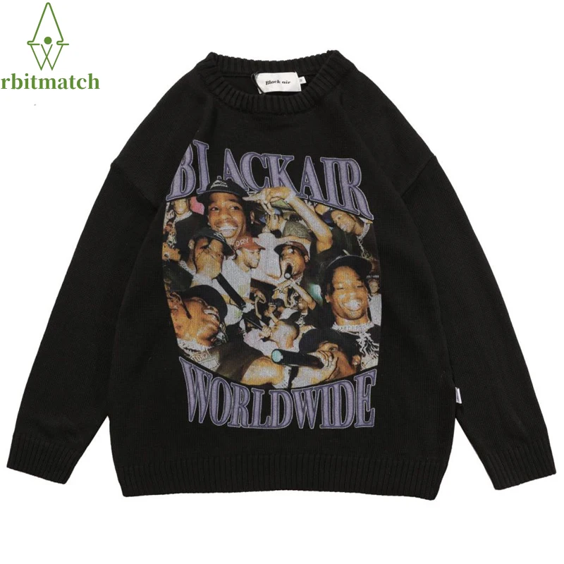 

Vintage Oversized Sweater Men And Women Rock Band Harajuku Punk Letters Print Knitted Sweater Unisex Pullover Cotton 2021 Autumn