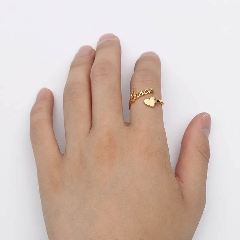 Name heart shape Кольцо свободного размера на заказ, персонализированное именное кольцо с сердцем, именной браслет под заказ кольцо с регулируемым размером для пары, кольца из нержавеющей стали - Цвет основного камня: Name heart shape