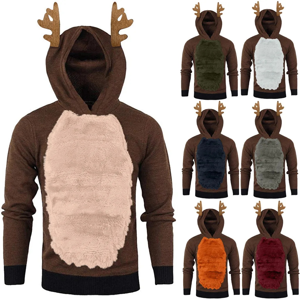 Мужской Повседневный пуловер 14 цветов модный свитер с капюшоном и рисунком лося
