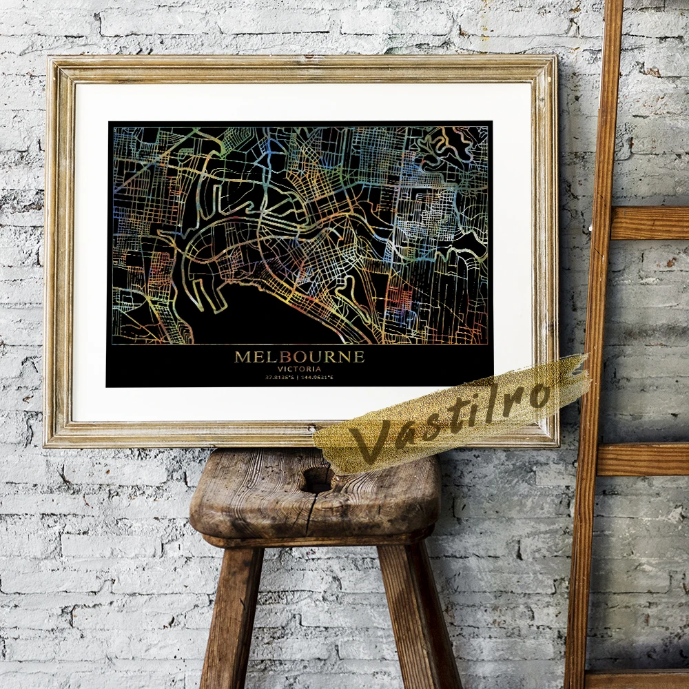Плакат с картой мира карта австралийского города художественные принты Мельбурн