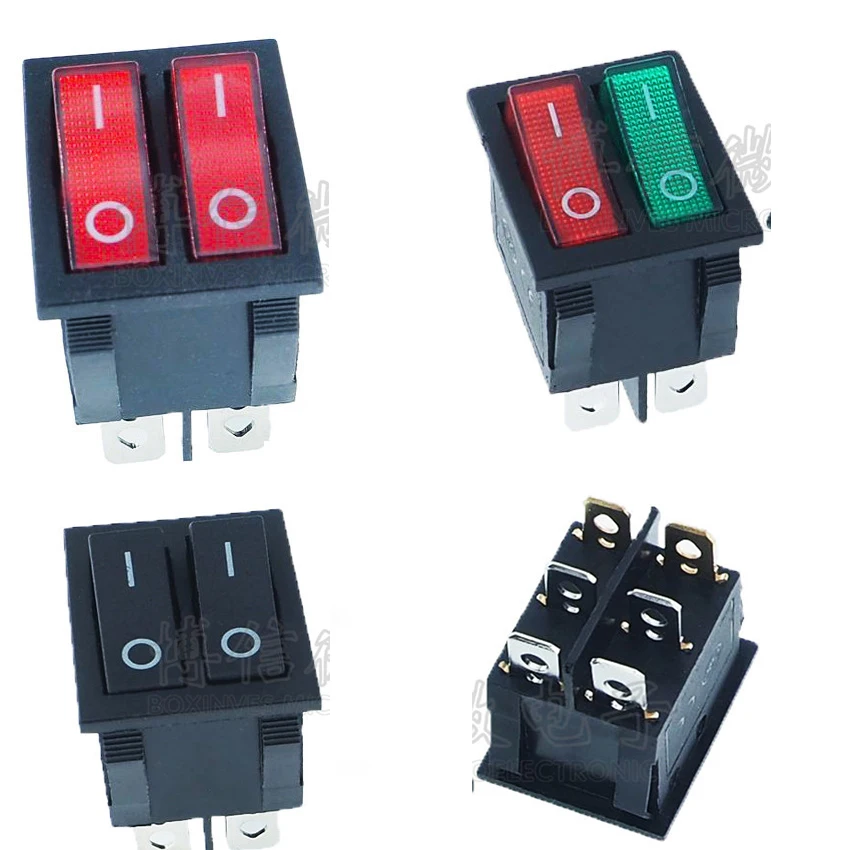 

10PCS/Lot KCD4 Rocker Boat Switch 6Pin/6P 2 Position ON-OFF Two-Way 16A/250VAC Green/Red