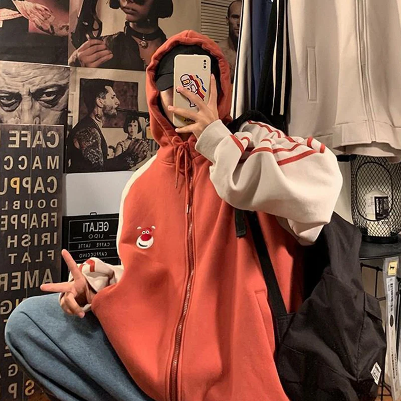 2021 Women Sweetshirts Autumn Zipper Cardigan Hooded Sweater Harajuku Port Style Loose Casual Top Hoodies Kawaii Y2k Tops Itself