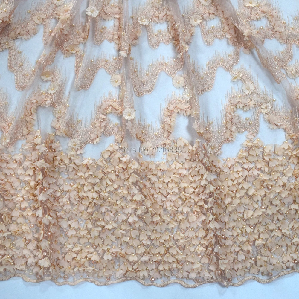 

high quality orange wedding beaded lace fabric pearl lace embroidered fabric HY0793-4