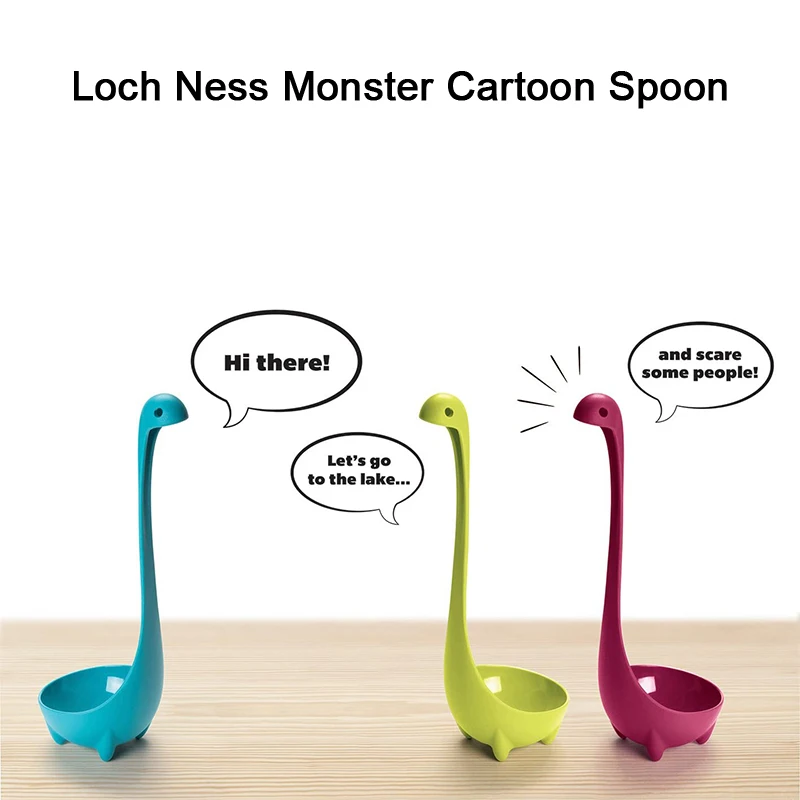 

Loch Ness Monster Cartoon Spoon Kitchen Plastic Long Handle Hanging or Standing Heat-Resistant Cooker Rice Spoon Porridge Spoon