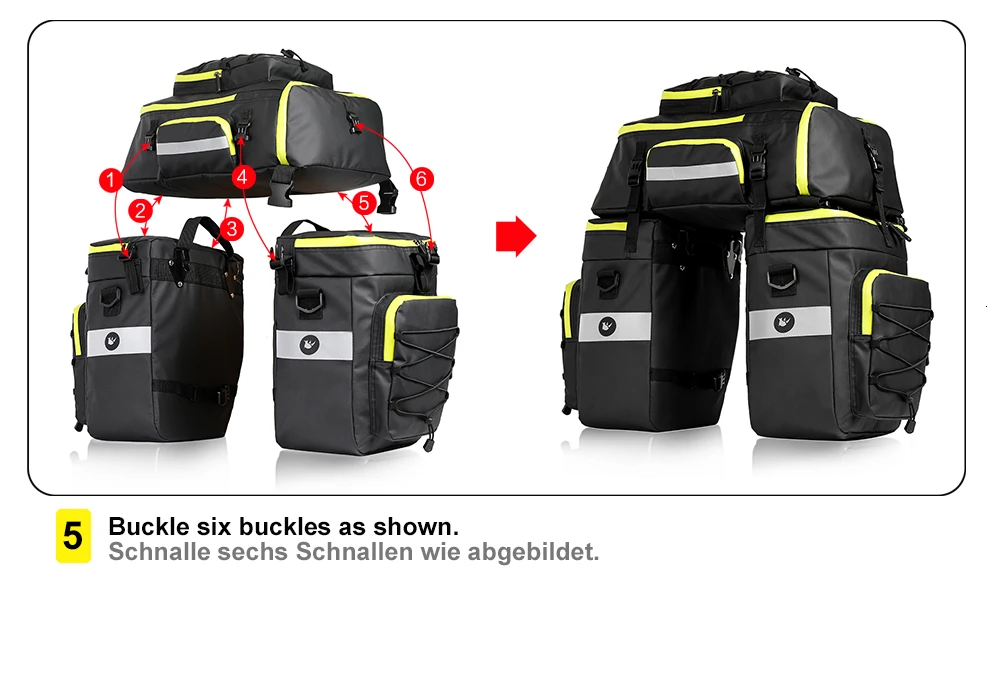 RHINOWALK 75L MTB Bicycle Carrier Bag Rear Rack Bike Trunk Bag Luggage Pannier 3 in 1 Cycling Double Side Back Seat Bags