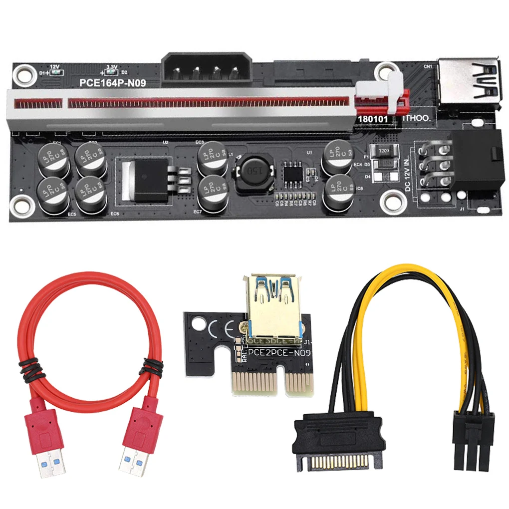 

Newest VER009S Plus PCI-E Riser Card PCI Express 1X to 16X USB 3.0 Cable SATA to 6Pin Connector for Graphics Video Card Mining