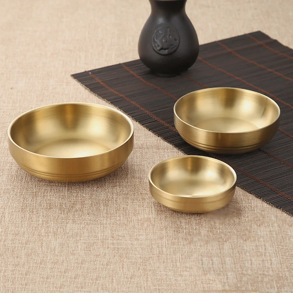 

Golden Korean Bowl 304 Stainless Steel Rice Bowl Soup Bowl Sauce Cooking Kimchi Bowl Pumpkin Bibimbap Dessert Creative Bowl