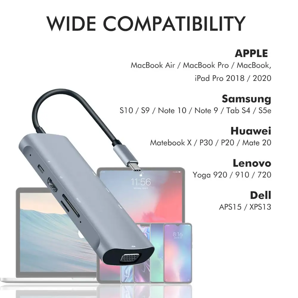 GOOJODOQ USB C концентратор типа для мульти 3 0 HDMI адаптер док-станция MacBook Pro Huawei Mate 30 USB-C