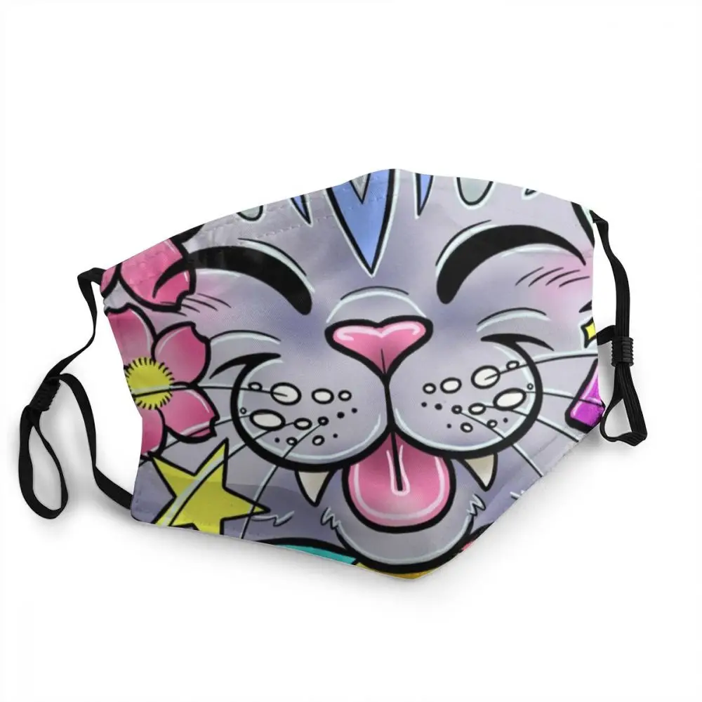 

Многоразовая маска для лица с милым котенком унисекс, маска для взрослых с мультяшным котом, пылезащитный чехол, респиратор, маска для рта