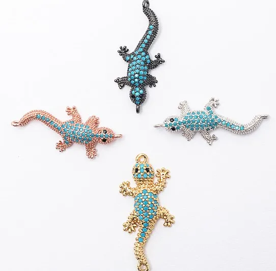 13*31mm gecko micro pave cz zircon cubic zirconia beads DIY Copper necklace charm bracelet connectors accessories sg4 | Украшения и