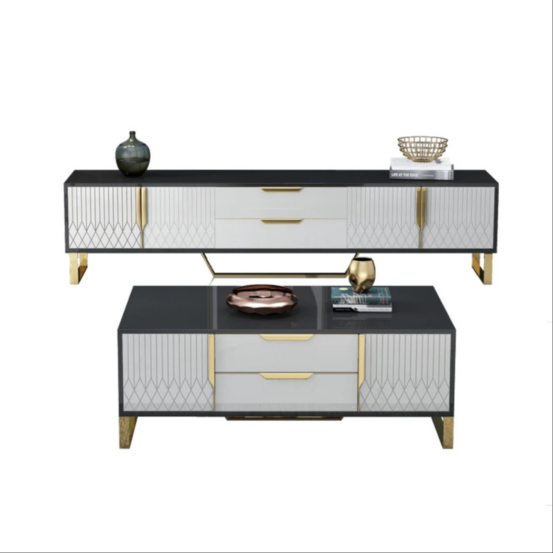 

Light luxury TV cabinet coffee table combination Modern minimalist Nordic white floor cabinet living room bedroom TV cabinet