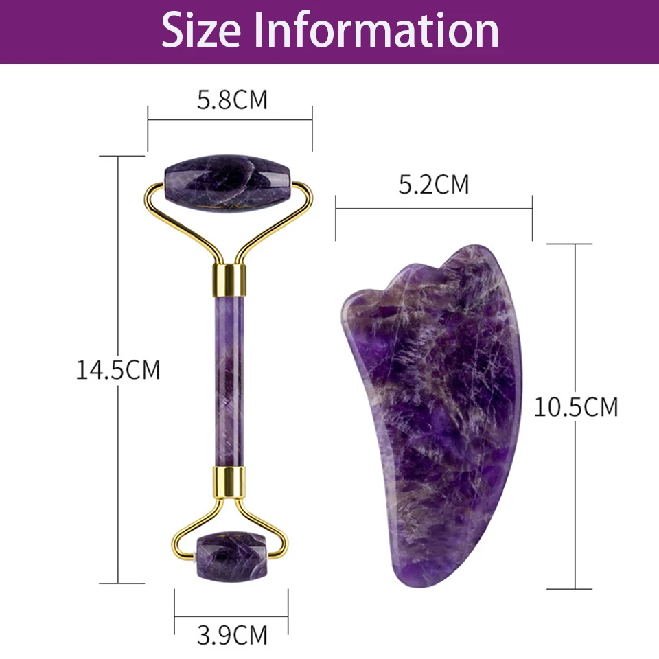 

Amethyst Massager Natural Stone Facial Roller Gua Sha Tools Set SPA Acupuncture Scraping Crystal Body Face Health Care Massage