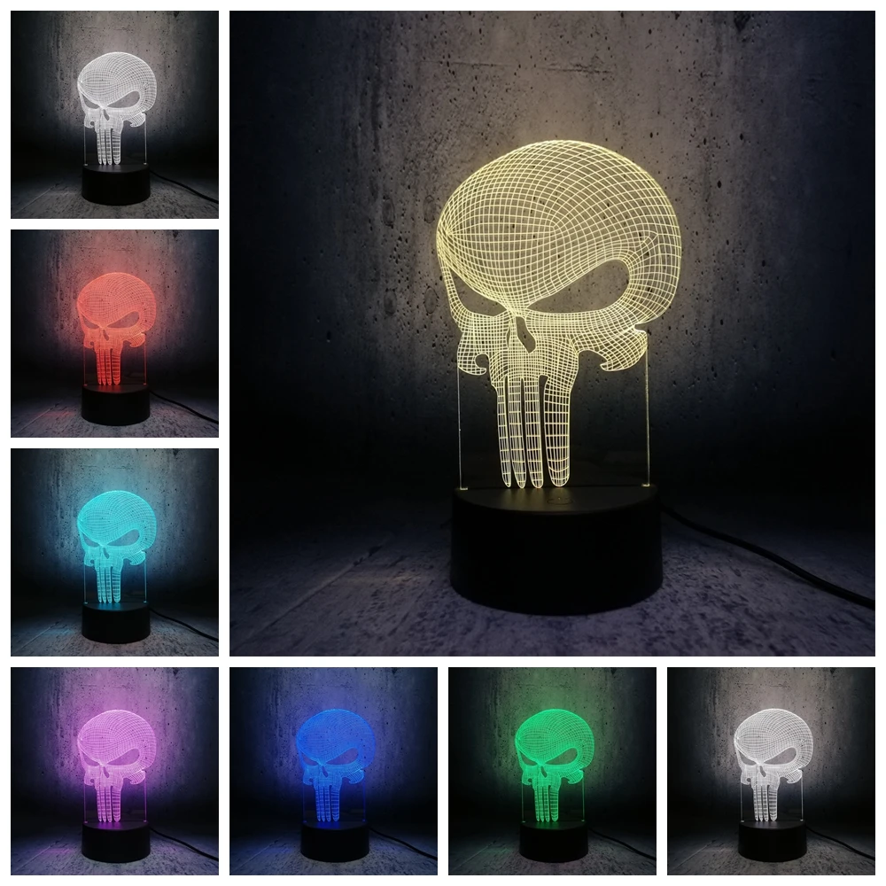 Длинный зуб череп 3D светодиодный USB лампа Хэллоуин Каратель настроение красочная