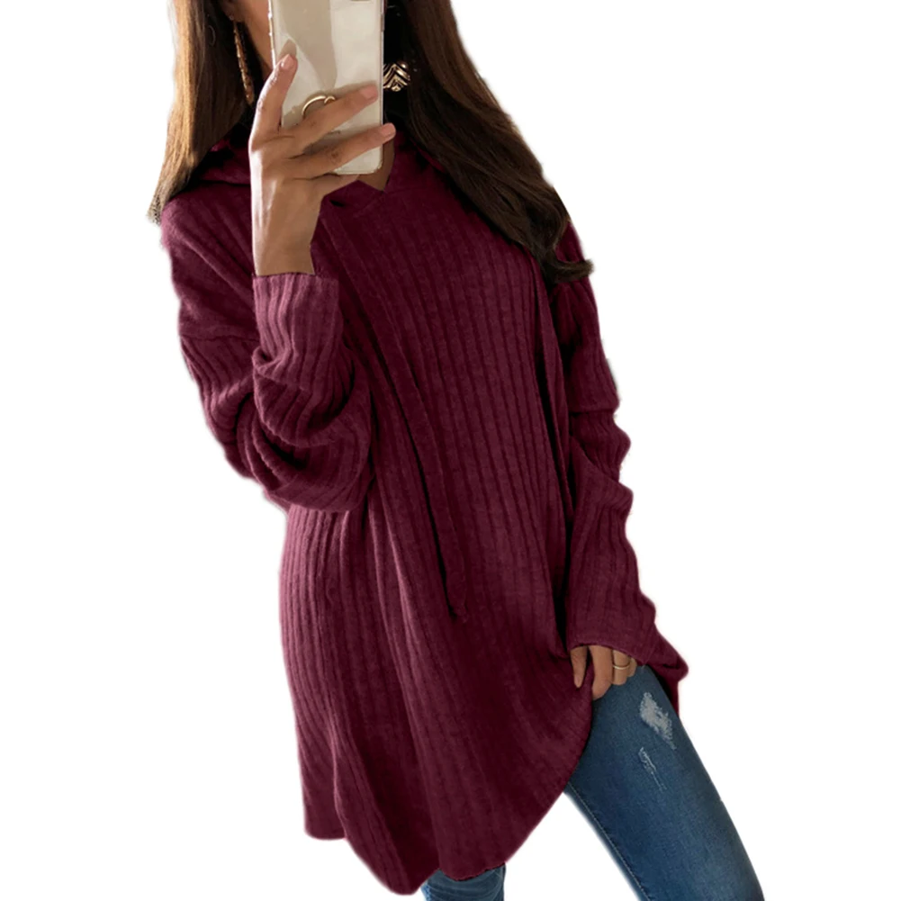 Plus Size Women Casual Solid Color Sweater Loose Hooded Pullover Tunic Top | Женская одежда