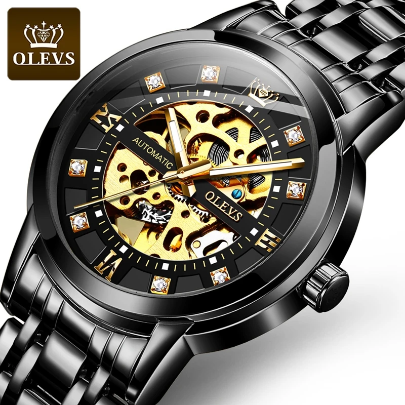 OLEVS Men's Mechanical Watches Waterproof Luxus Watch Men Automatic Fashion Design Hollow Wrist Watches Bracelet Homme
