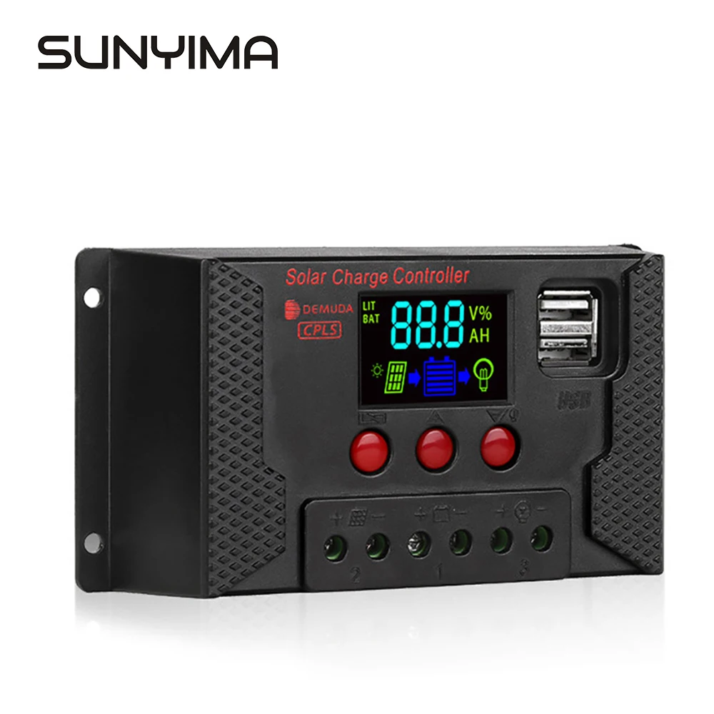 Контроллер заряда солнечных батарей SUNYIMA 12 В/24 В 10/20/30 А 5 с ЖК-дисплеем и двумя