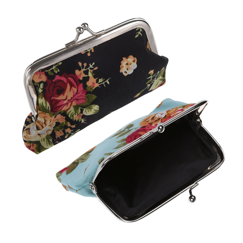 2 Pcs Canvas Hasp Purse Key Coin Wallet Bag(Blue) &amp (Black) |
