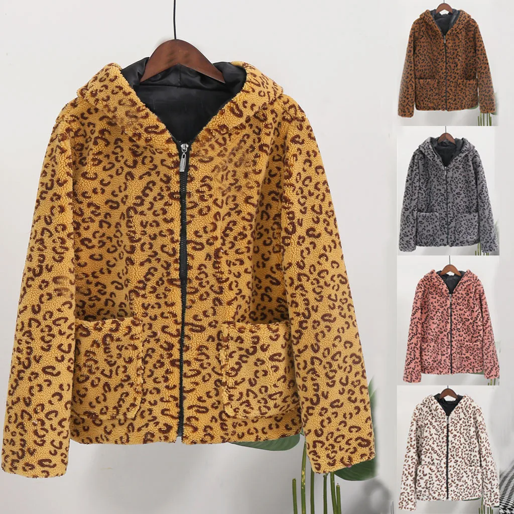 Женское пальто с леопардовым принтом veste femme manteau Короткое шерстяное длинными