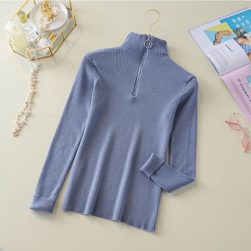 Женский трикотажный пуловер на молнии с кольцом Осень-зима женские элегантные