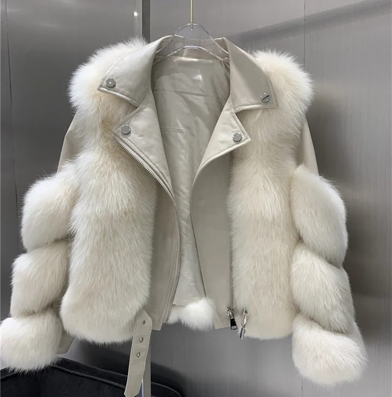 Fashion Real Fox Fur Coats With Genuine Sheepskin Leather Wholeskin Natural Fox Fur Jacket Outwear Luxury Women 2022 Winter New