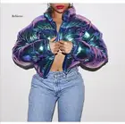 Зимняя женская милая розовая яркая куртка-пуховик из ПУ кожи, теплая свободная пуховая куртка, пуховые парки на молнии, с воротником-стойкой, пуховик, укороченная куртка XXL