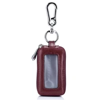mini simplicity fashion second layer leather bag 2 zipper pockets waist metal buckle automobile car key holder