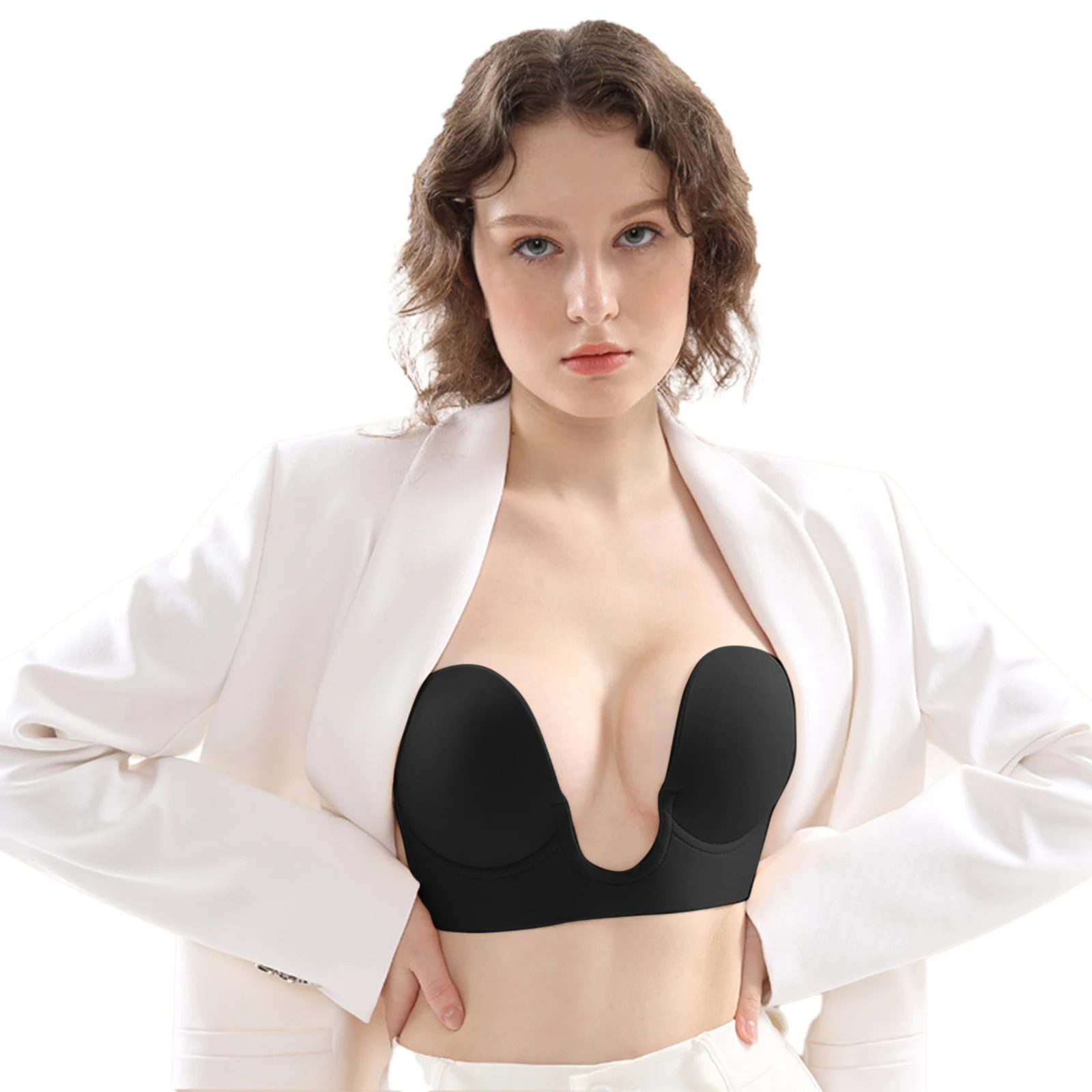 

Reusable Women Invisible Push Up Strapless Bras Dress Wedding Party Self-Adhesive Silicone Breathable Deep U Bra Chest Patch