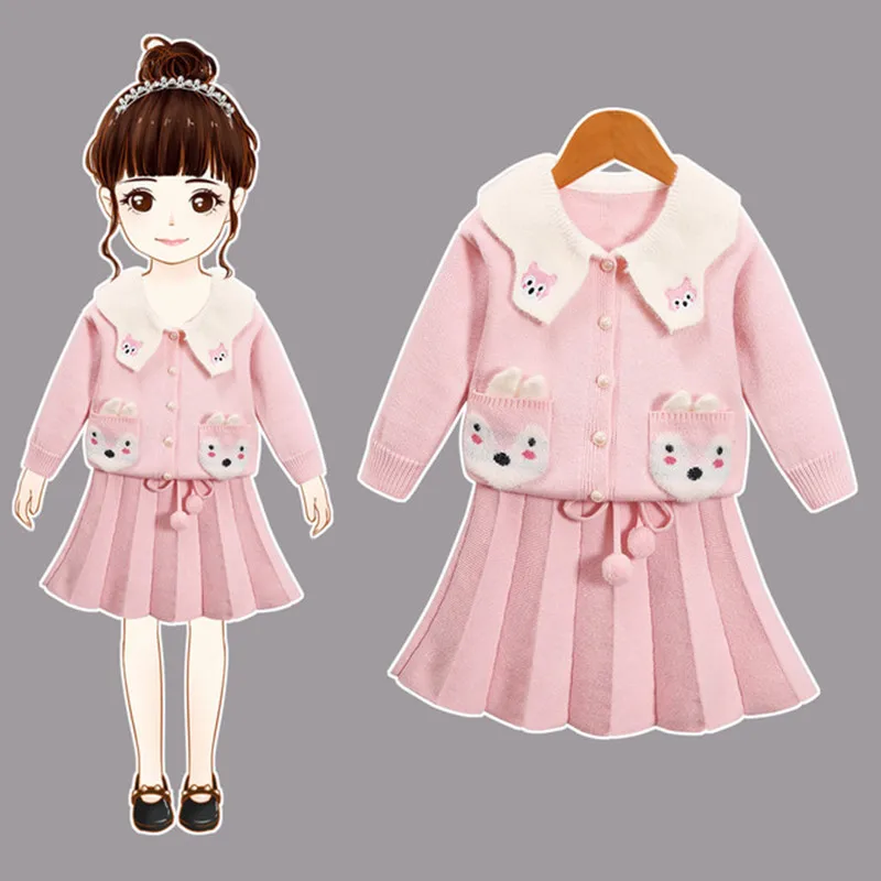 

Girls Winter Clothes Set Long Sleeve Sweater Shirt Skirt 2 Pcs Clothing Suit Bow Baby Outfits for Kids Girls Clothes 0-5Y