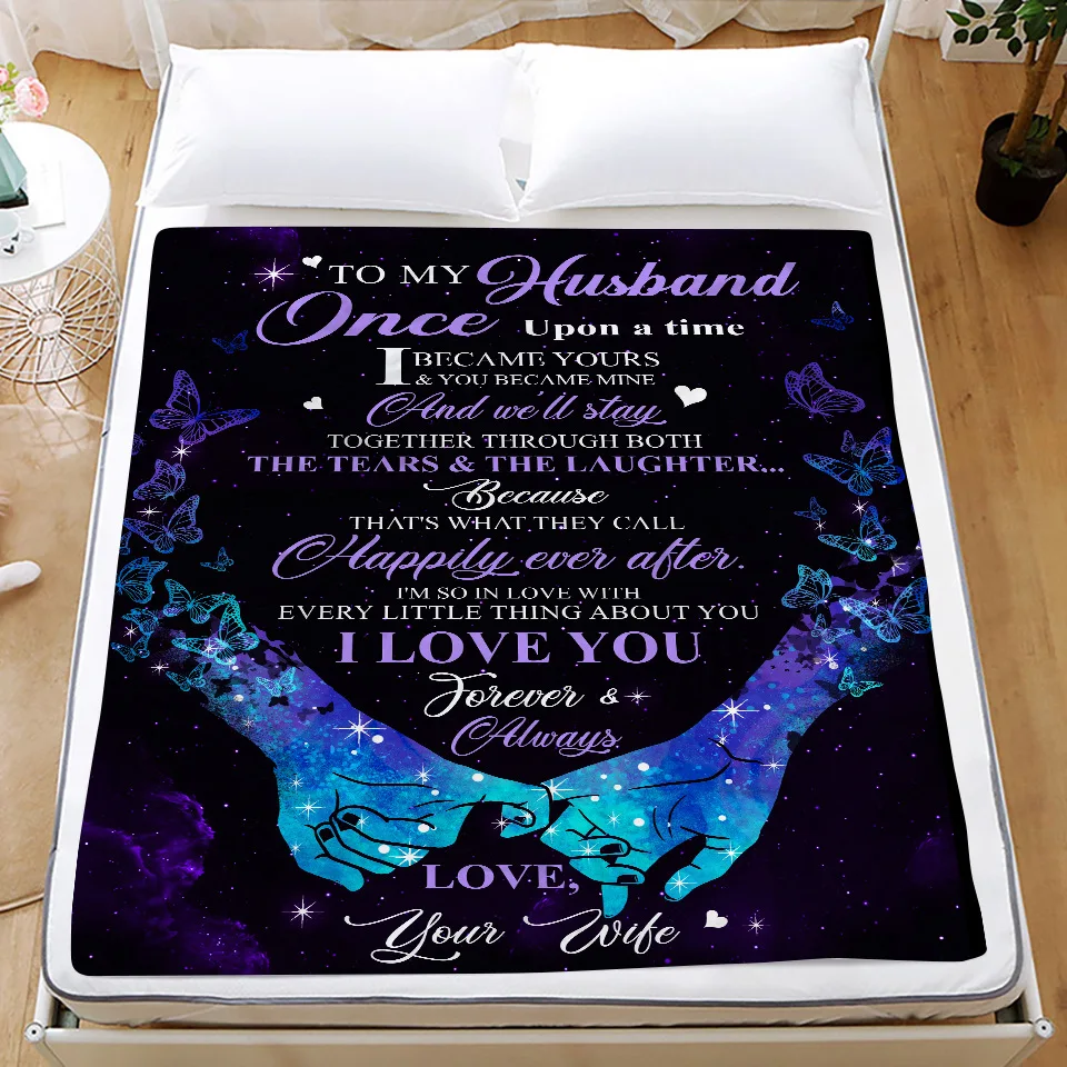 

To My Husband Postage Stamp Message Letter Quilt Blanket Flannel Blanket Mantas Home Textiles Bed Sofa Express Love Blanket