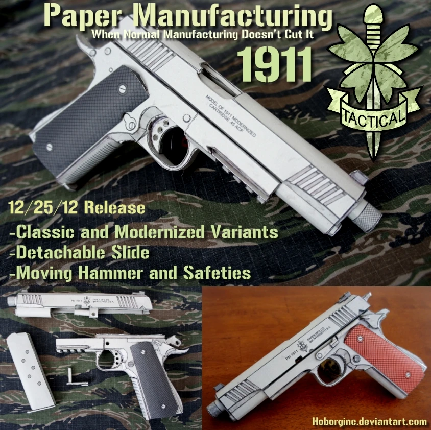 1911 пистолет 3D Бумага модель сделай сам головоломка ручной ремесла
