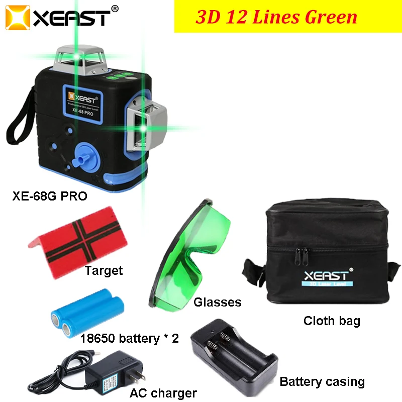 XEAST XE 68G Pro 3D Лазерные уровни 12 линий поперечный уровень самонивелирующийся