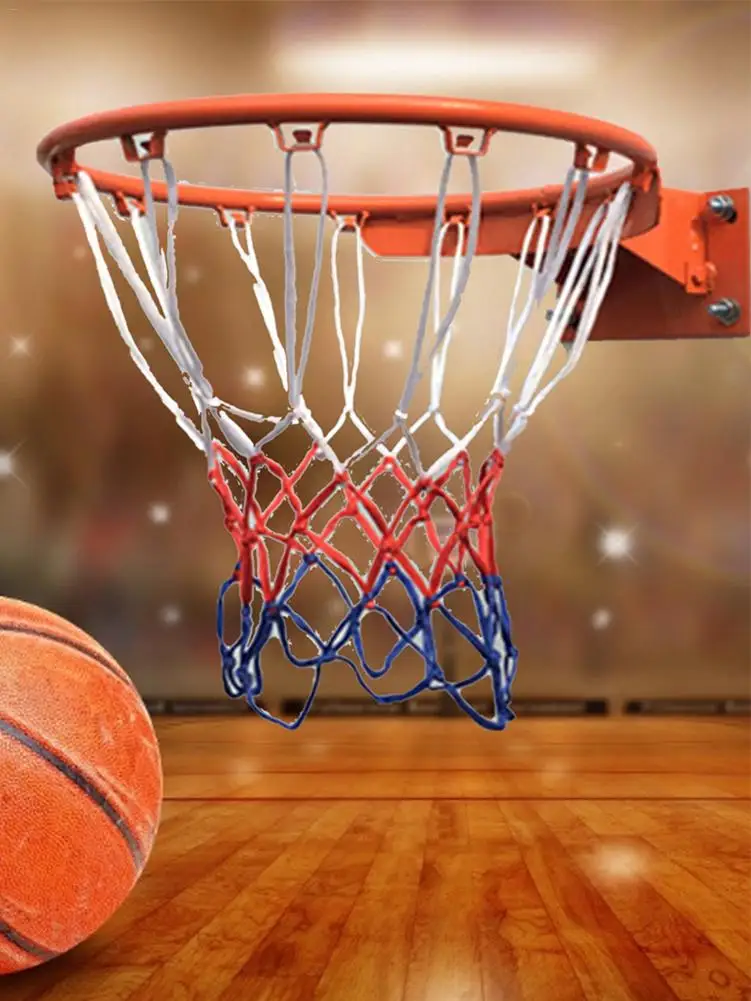 

Outdoor Sports Basketball Net Standard Nylon All-Weather Durable Net Red+White+Blue Tri-Color Basketball Hoop Net Accessories
