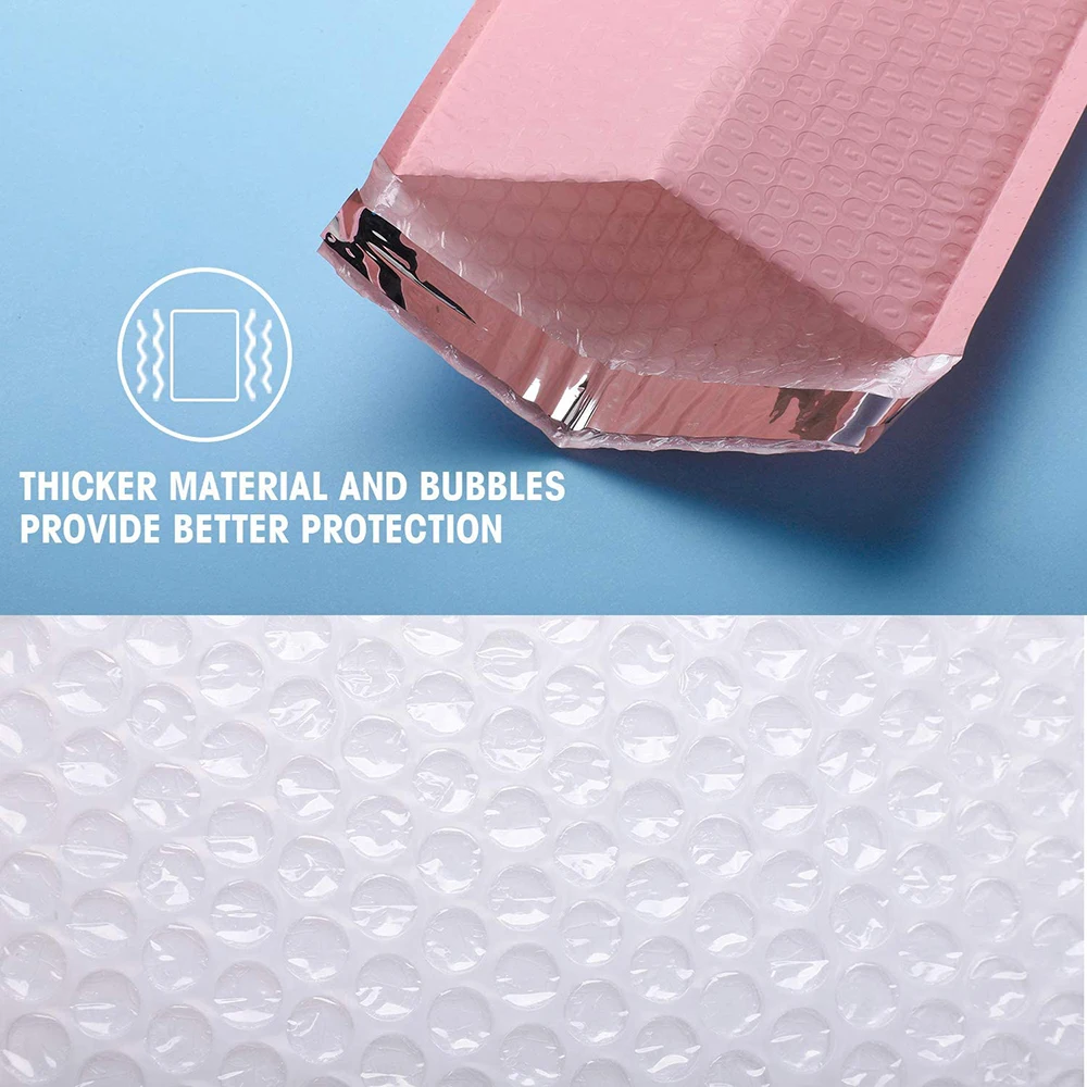 100 Pcs Holographic Mail Pink Mailer Poly Bubble Padded Mailing Envelopes for Packaging Self Seal Shipping Bag Bubble Padding