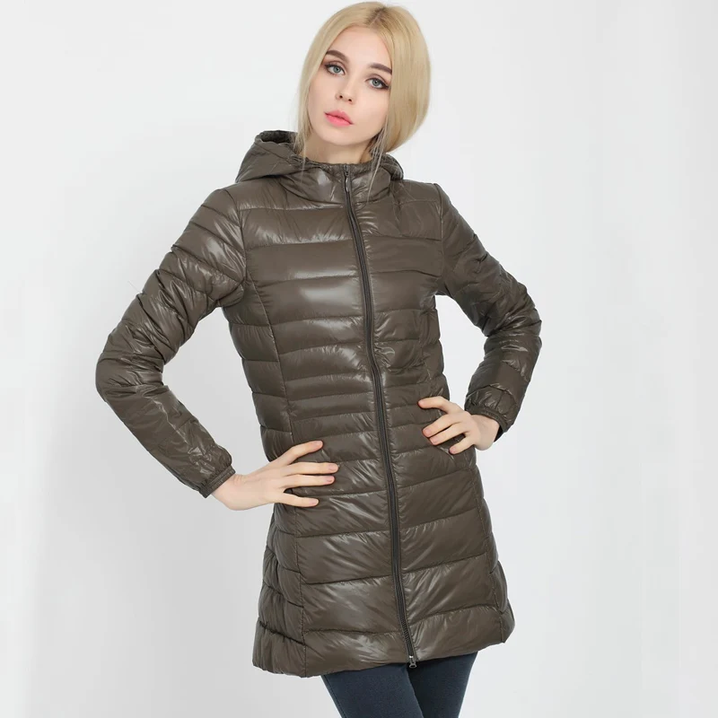 Iron grey Hooded S-7XL, Женская куртка, длинный пуховик с капюшоном, верхняя одежда размера плюс, ультралегкий пуховик, осенне-зимняя куртка, повседневное теплое пальто, YD-12 - Цвет: Iron grey Hooded