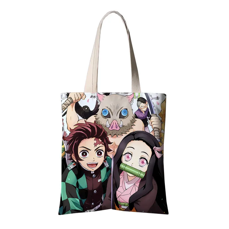 

Demon Slayer: Kimetsu no Yaiba Canvas Bookbag Crossbody Bags for Women DIY Shopper Bag Travel School Bags Women Shoulder Bags