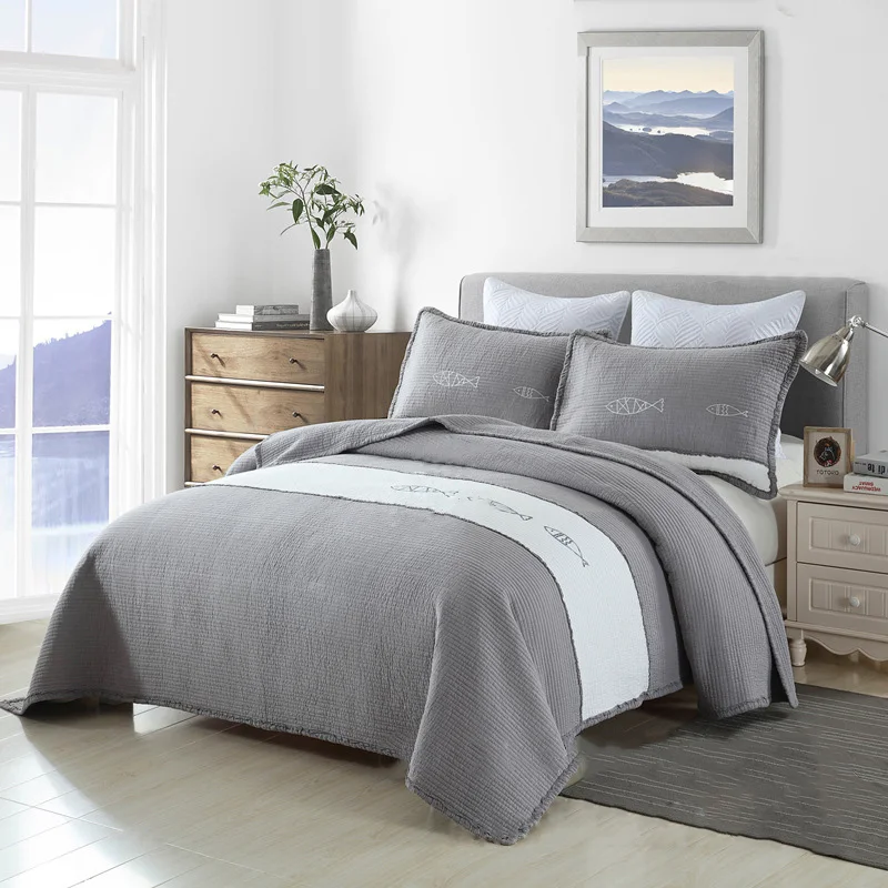 CHAUSUB однотонное покрывало комплект из 3 предметов лоскутное хлопок вышитые