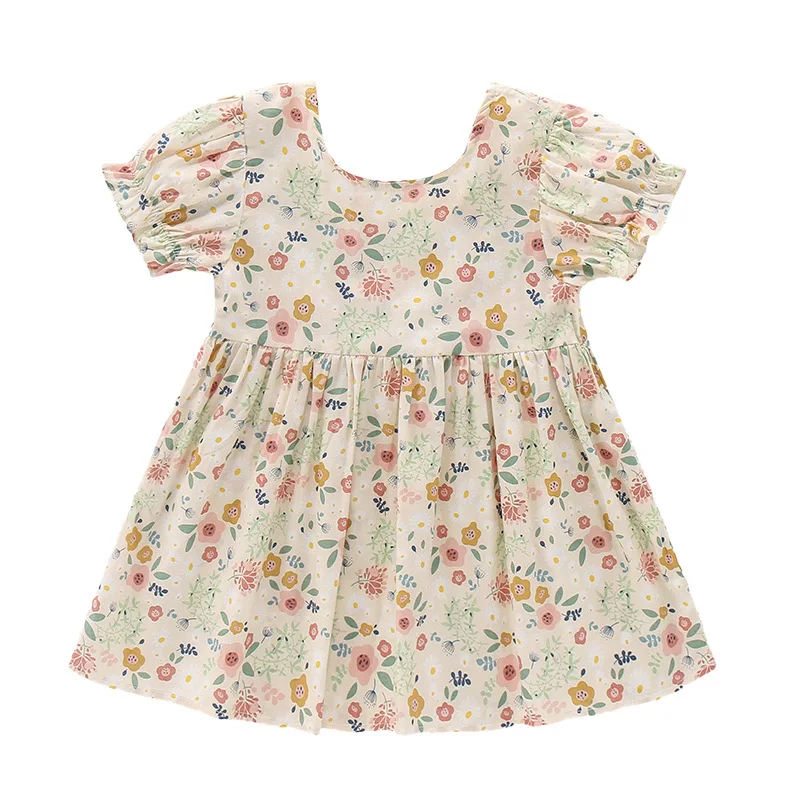 

Girls Dress summer 2021 NEW Baby Girls Flowers print round collar puff sleeve Princess Dress Baby Sweet Kids Children Clothing