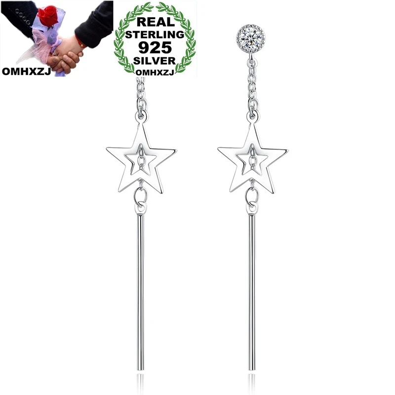 

OMHXZJ YS535 Wholesale European Fashion Woman Girl Party Birthday Gift Star Tassel AAA Zircon S925 Sterling Silver Stud Earrings