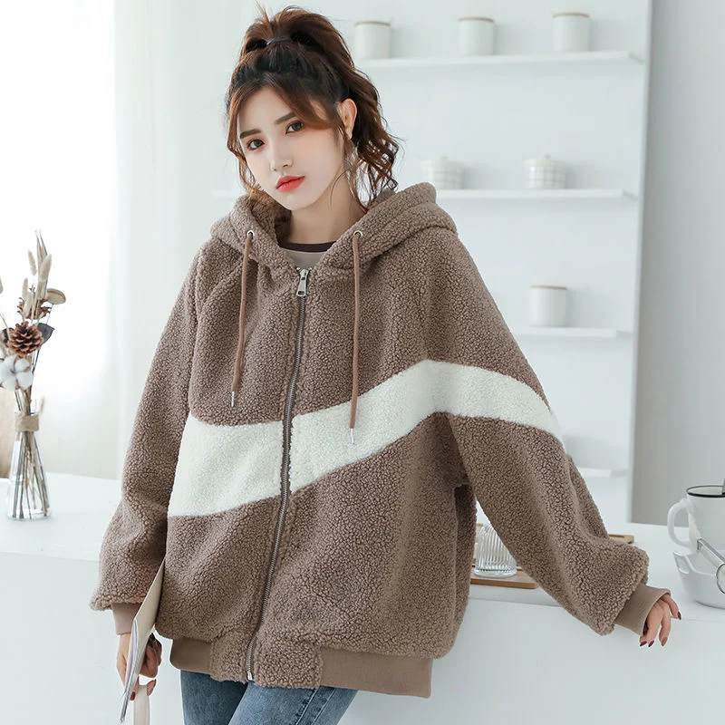 

2021 осенне-зимнее пальто из овечьей шерсти Женская свободная Корейская плюшевая утепленная Повседневная хлопковая одежда женская модная ко...