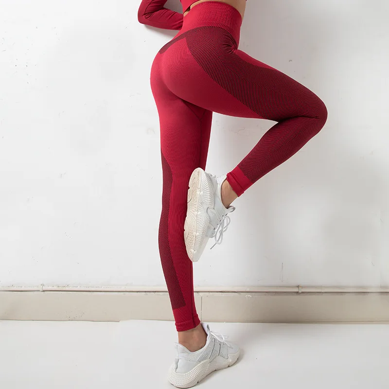 

Women's Seamless Gym Sports Legging With Stripes High-waisted Tights For Yoga Training Clothes Pants Sport Overalls For Female