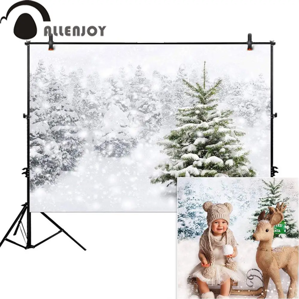 

Allenjoy christmas backdrop New year snowflake winter pine tree photophone for photography background photocall photozone