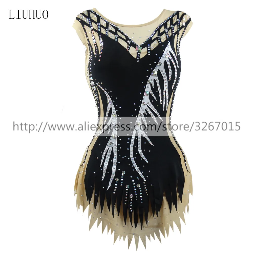 

Платье для фигурного катания LIUHUO женское, для девочек, для соревнований по художественной гимнастике, без рукавов, черное, белое, выступлени...
