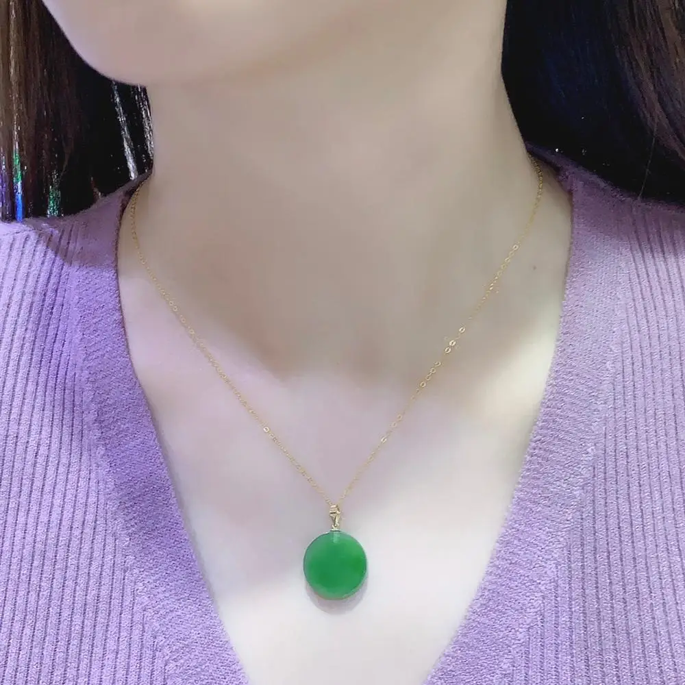 

SHILOVEM 18k yellow gold Natural green Jasper pendants no necklace classic fine Jewelry women gift new 17mm mymz1717652by