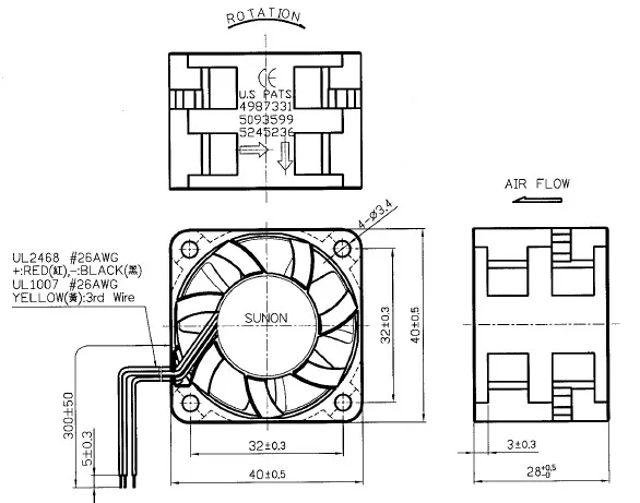 Бесщеточный вентилятор постоянного тока 3 контакта 1 шт. SUNON PMD1204PQB1-A 40 мм x 28 4028 12 В 4