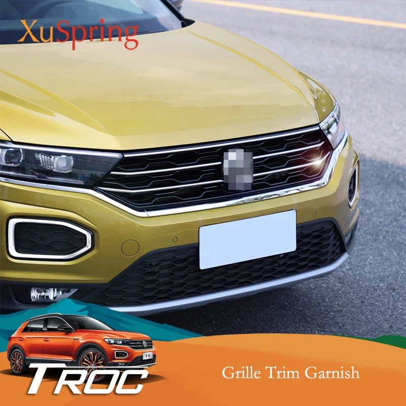 

Car Front Hood Middle Billet Grille Mesh Horizontal Trim Styling Sticker Cover 5Pcs/Set For VW T-Roc 2017 2018 2019